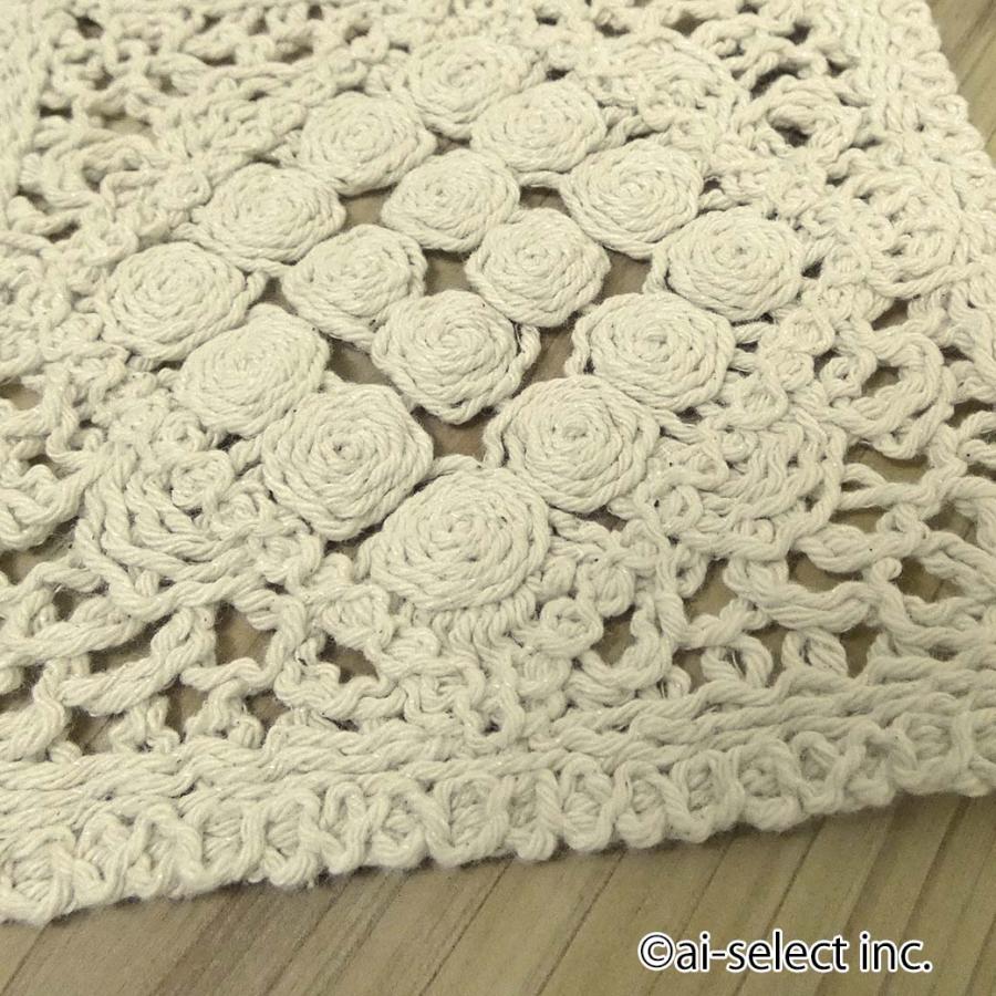 New 手編み風レースのスクエアコースター ナチュラルベージュ ローズ