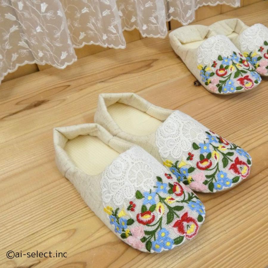 バブーシュ ハンガリー風レース刺繍 洗える スリッパ aiオリジナル