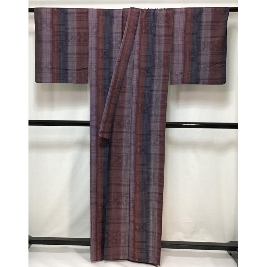 中古品 正絹 紬織 単衣きもの 先染紬 縦段ボカシ織 21527 t : 愛 