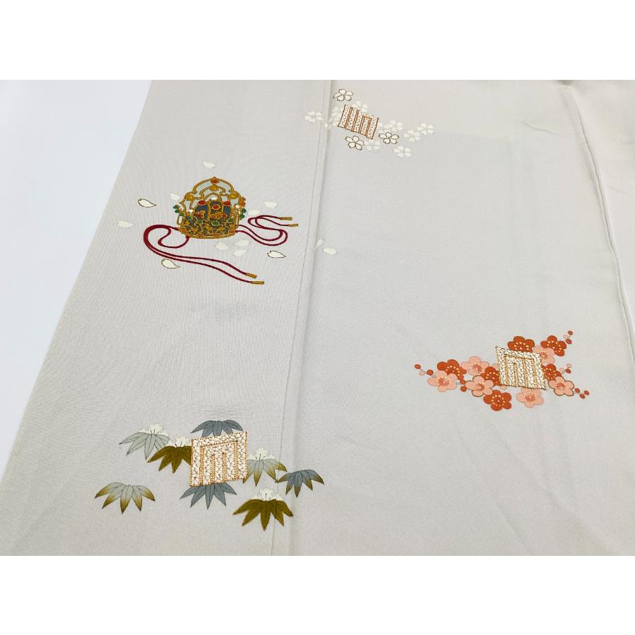 中古品 正絹 訪問着 手描き友禅 金彩加工 刺繍加工 金駒刺繍入り 袷