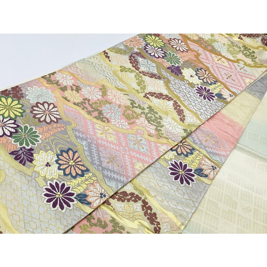 中古品　正絹　袋帯　高級西陣織　吉啓織物　新小石丸　草木染　唐織　六通柄　雪輪豊栄文様　O26005　t_5