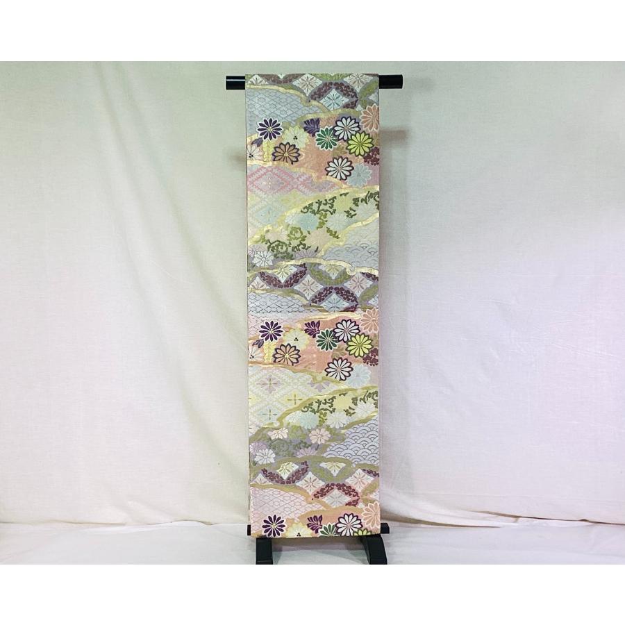 中古品　正絹　袋帯　高級西陣織　吉啓織物　新小石丸　草木染　唐織　六通柄　雪輪豊栄文様　O26005　t_9