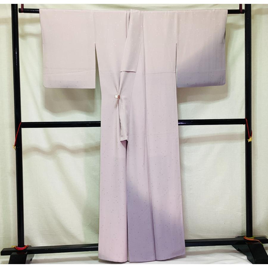 未使用品 正絹 無地附下 紋綸子 ボカシ染 紋入り 袷きもの Sサイズ 
