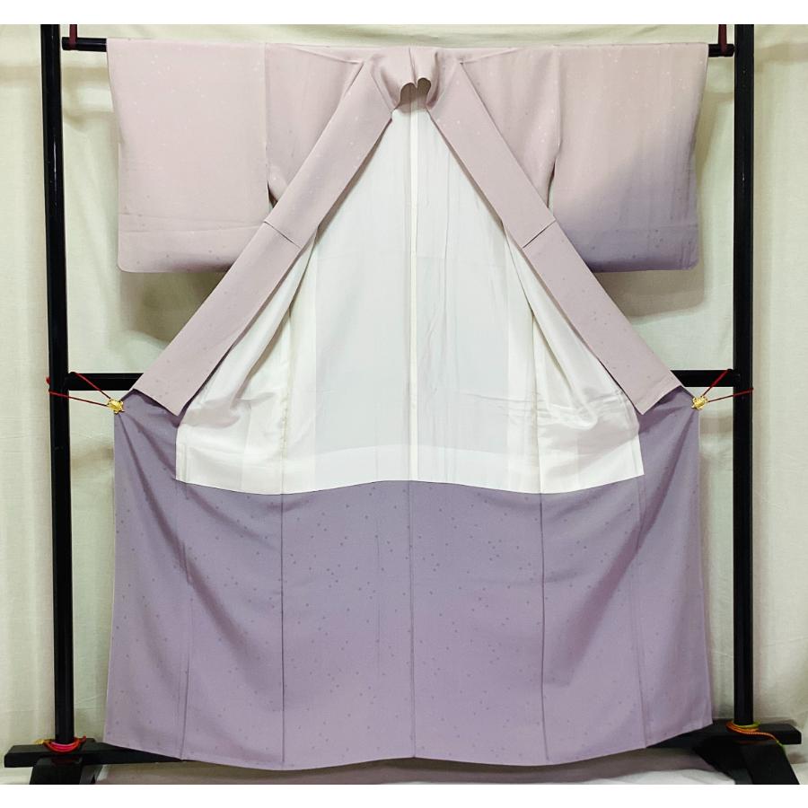 未使用品 正絹 無地附下 紋綸子 ボカシ染 紋入り 袷きもの Sサイズ 