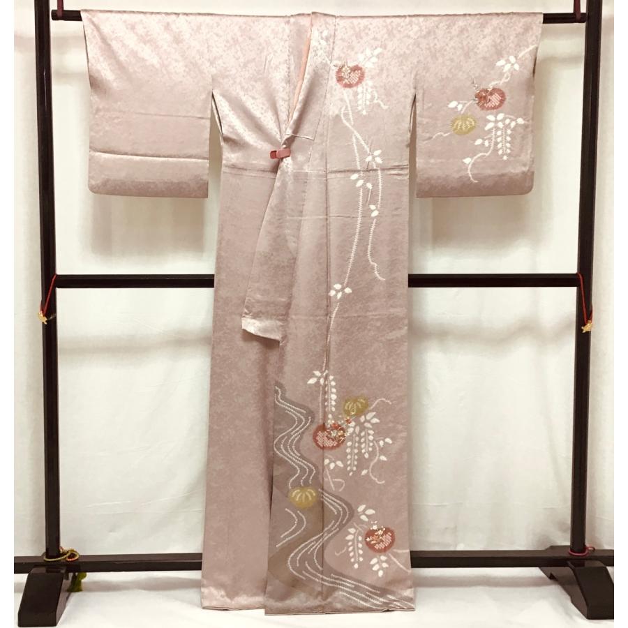 訪問着　友禅金彩加工　刺繍入り　絞り加工　身幅Ｌ寸 中古品 正絹 訪問着 友禅金彩加工 絞り刺繍入り 22094 t : 愛スタイル