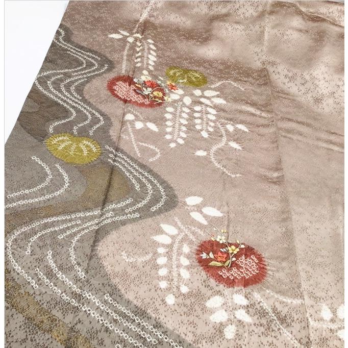 中古品 正絹 訪問着 友禅金彩加工 絞り刺繍入り 22094 t : 愛スタイル