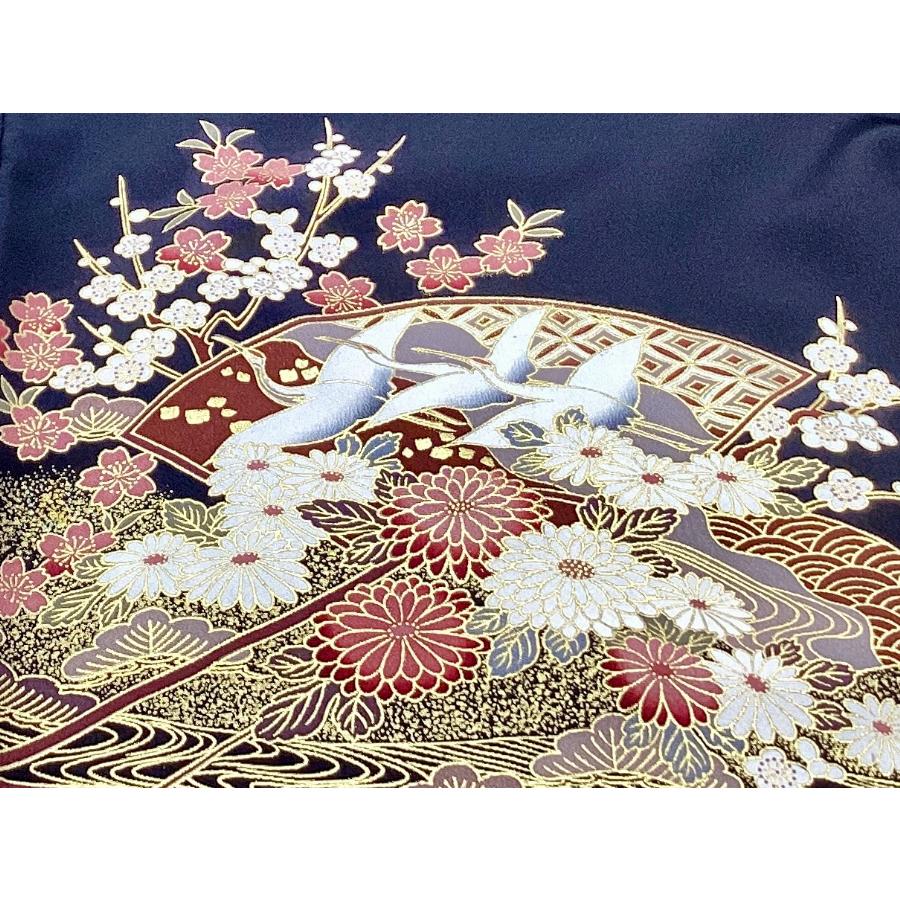 中古品 正絹 黒留袖 友禅金彩加工 横木瓜紋入 比翼仕立て 24175 t : 愛 