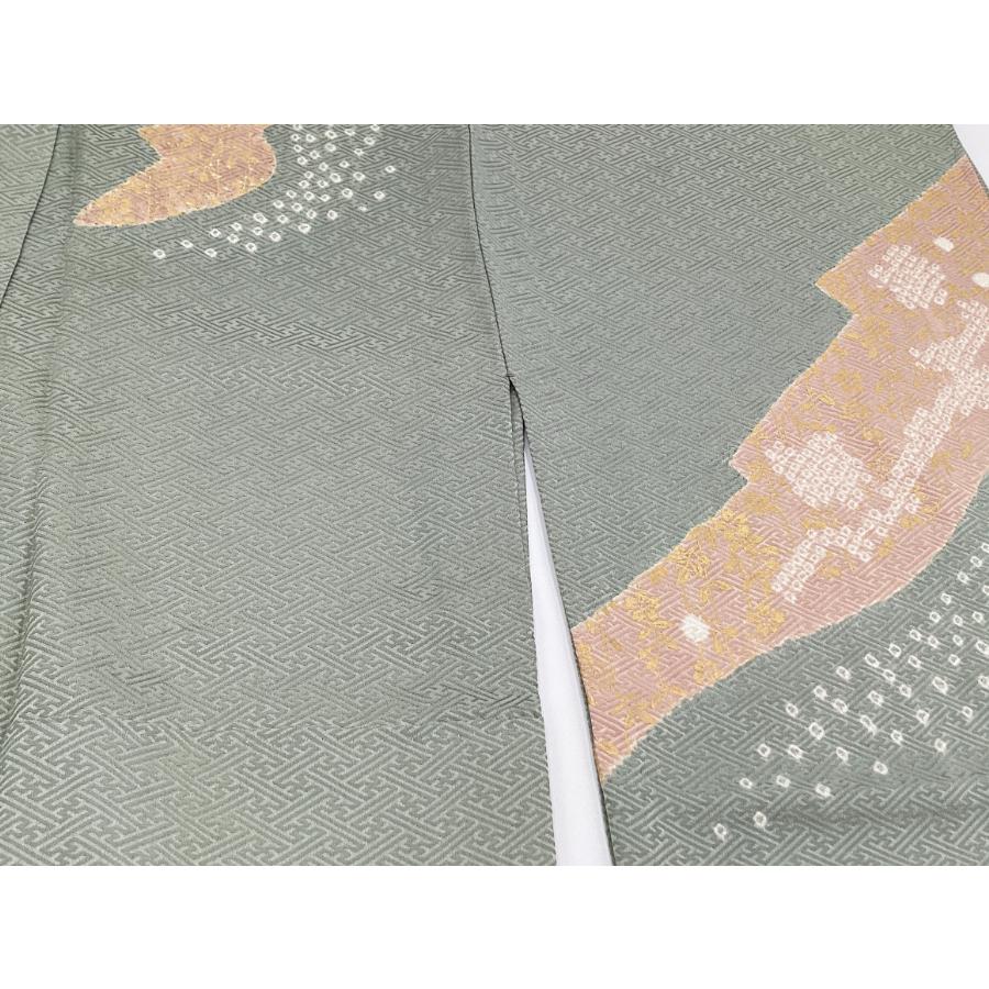 【未使用品】訪問着　友禅金彩加工　刺繍入り 中古品 正絹 訪問着 単衣 きもの 友禅金彩加工 絞り刺繍入り Sサイズ
