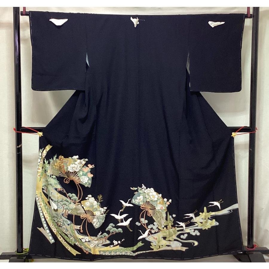 留袖]黒留袖 美品 正絹 比翼 五つ紋 友禅 金彩 刺繍 作家物 見合わ 袷 