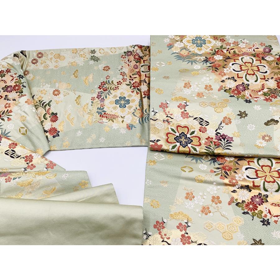 中古品　正絹　袋帯　引箔　地紋織　お太鼓柄　O24116　t_6