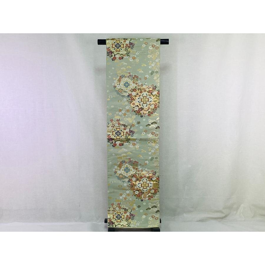 中古品　正絹　袋帯　引箔　地紋織　お太鼓柄　O24116　t_7