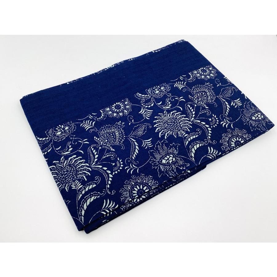 藍の生紬の全通名古屋帯 中古品 正絹 名古屋帯 生紬 藍染 全通柄 O25007 t : 愛スタイルきもの