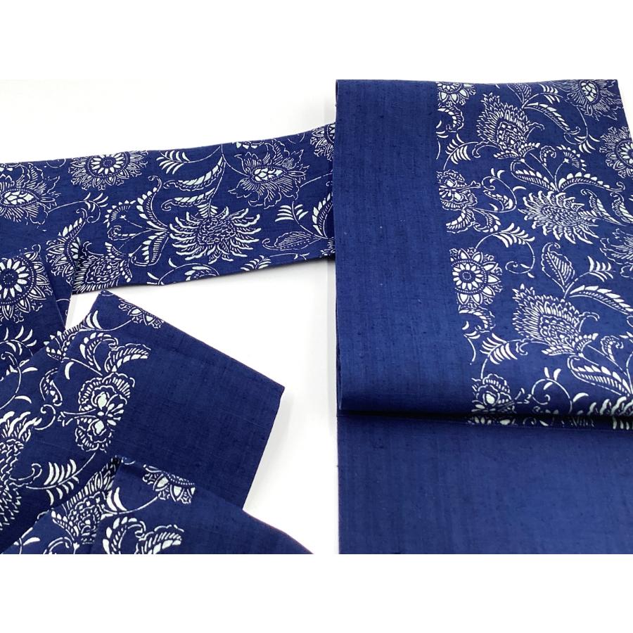 藍の生紬の全通名古屋帯 中古品 正絹 名古屋帯 生紬 藍染 全通柄 O25007 t : 愛スタイルきもの