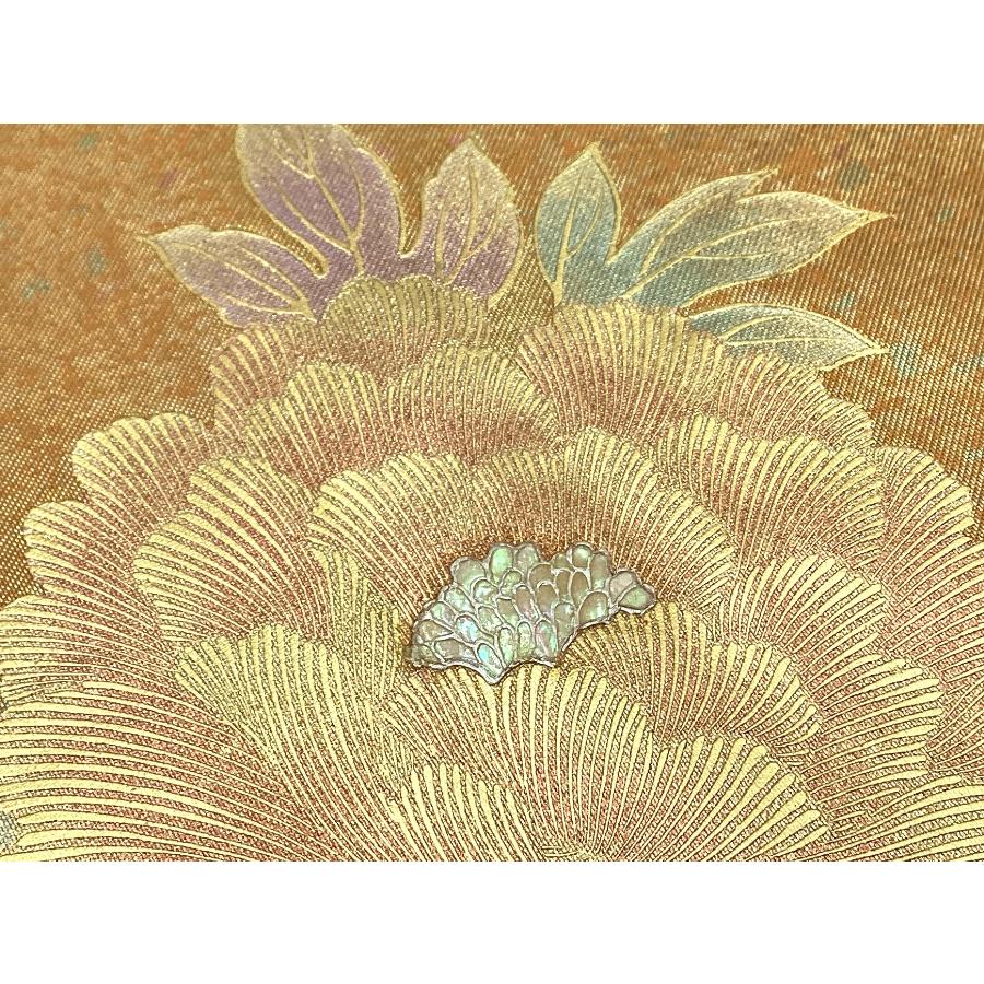 中古品 正絹 名古屋帯 螺鈿加工 引箔 金彩友禅 六通柄 O25009 t : 愛 