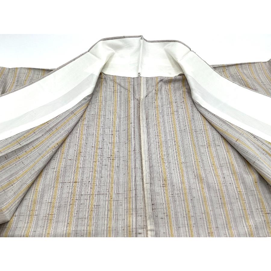 中古品　正絹　紬織　ゼンマイ入り　単衣　きもの　23257　t_4