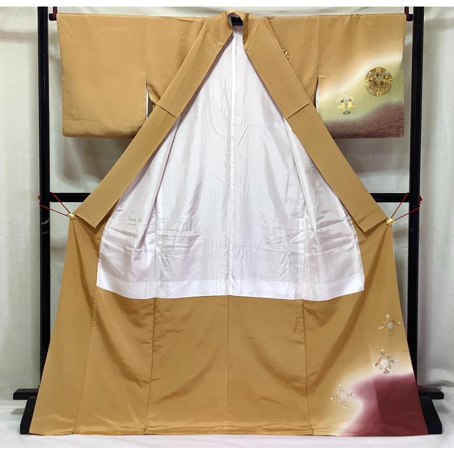 未使用品 正絹 訪問着 蒔糊加工 友禅金彩加工 ボカシ染 身幅L 袷
