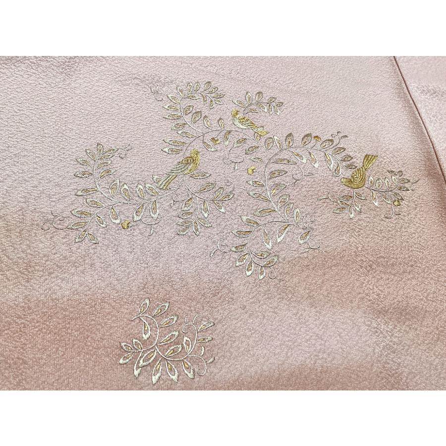 未使用品 正絹 附下 霞ボカシ染 金刺繍入り 刺繍家紋入り 袷きもの 