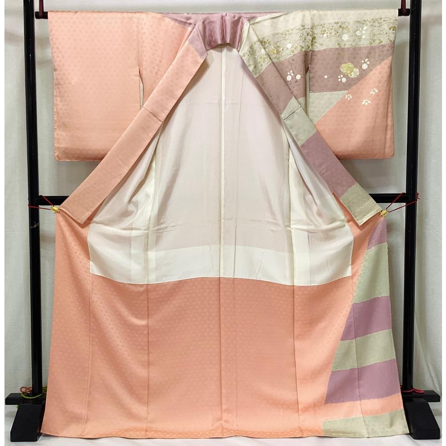 中古品 正絹 訪問着 袷きもの 京友禅金彩加工 絞り加工 刺繍入り