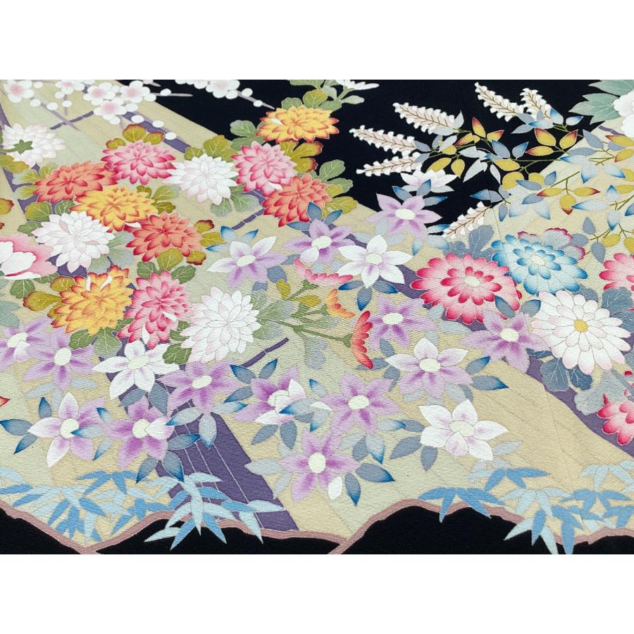 未使用品 正絹 黒留袖 京加賀友禅 比翼仕立て 剣片喰 紋入り 25431 t 