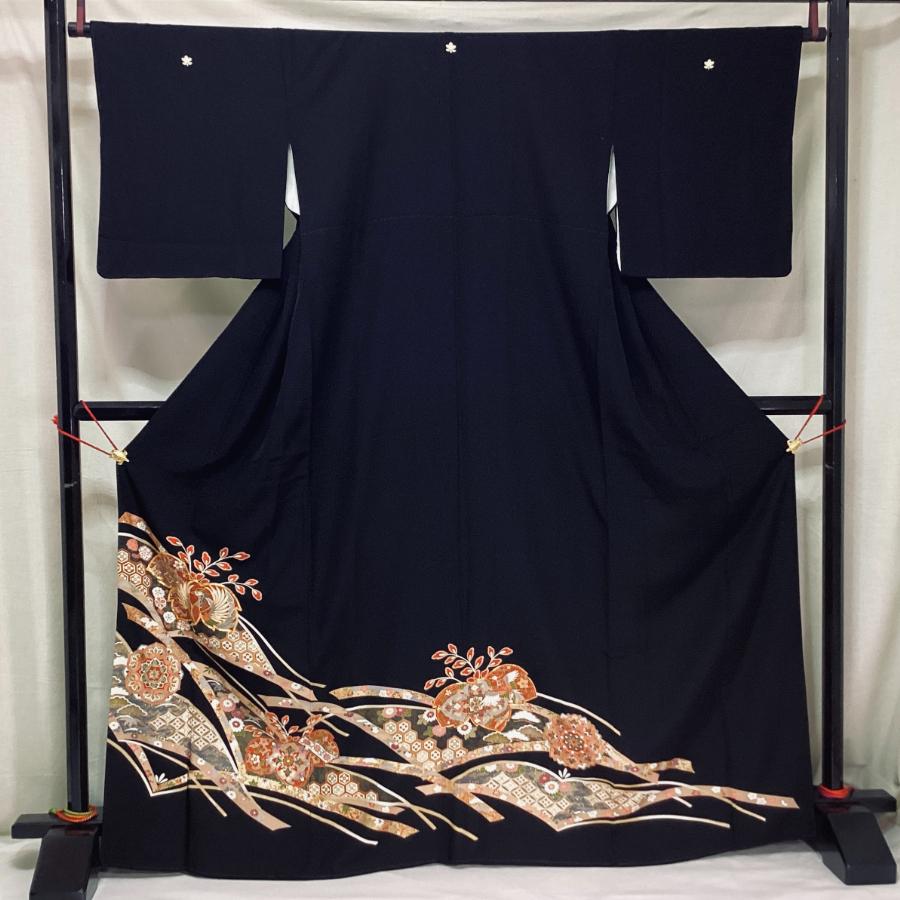 豪華♡金彩駒刺繍 正絹 黒留袖 五つ紋付 比翼仕立て 豪華♡金銀箔 工芸