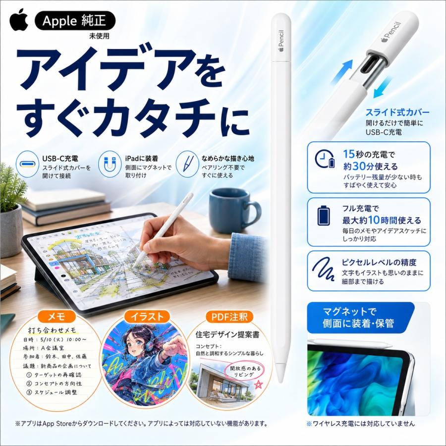 Apple 新品 未開封 Apple Pencil USB-C 純正 保証未開始 メーカー1年