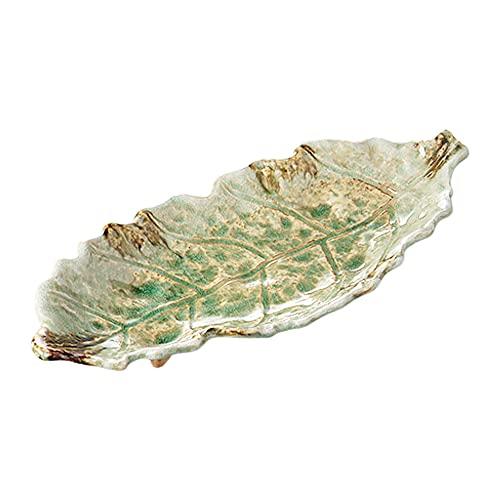 山下工芸 萬古焼 盛皿 砂ビードロ葉形大皿 41×17.5×5.5cm 735701822