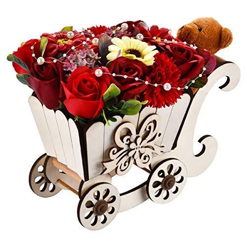 売れ筋介護用品も Cyorin バ 結婚記念日 敬老の日結婚祝い 誕生日 枯れない花 バラ ソープフラワー ギフト クマ フラワーカート 手押し 生花