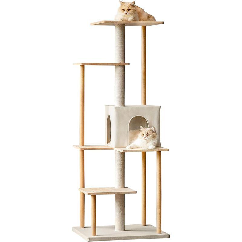 Mwpo キャットタワー 木製 木目調キャットタワー 新素材 毛抜け無し 組立簡単 大型猫 多頭飼い シンプル おしゃれ 耐久性が強い イン U1612402472(14214円)