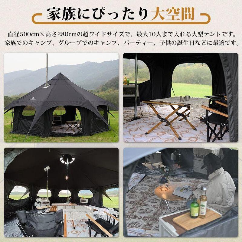 TOMOUNT ベルテント 5ｍ TC テント 豪華型 ポリコットンテント 8?10人用 設営簡単 撥水 通気 遮光 焚火 グループキャンプ