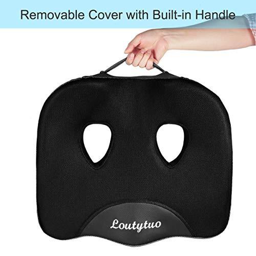 LOUTYTUO シートクッション枕 100%低反発素材 洗濯可能なカバー オフィスチェア/カーシート/車椅子用 尾骨/坐骨神経痛/背中 並行輸入 LOUTYTUO ブラック