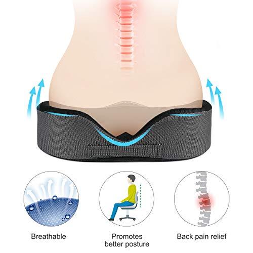 LOUTYTUO シートクッション枕 100%低反発素材 洗濯可能なカバー オフィスチェア/カーシート/車椅子用 尾骨/坐骨神経痛/背中 並行輸入 LOUTYTUO ブラック