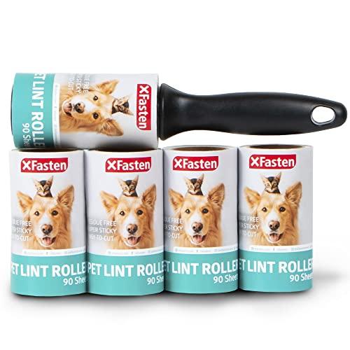 XFasten ペット糸くずローラー;1ローラー+5リフィルロール各90枚。猫犬とペット毛毛皮とリントリムーバーローラー家具車カーペット 並行