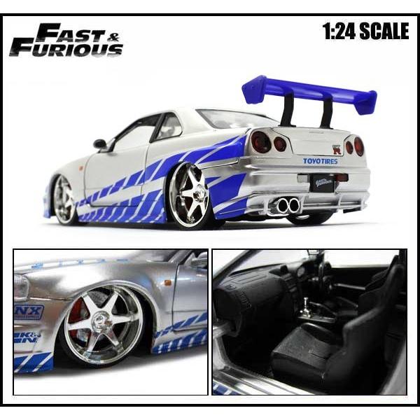 1/24 ワイルドスピード 箱入り ミニカー BRIAN's NISSAN SKYLINE GT-R R34 シルバー 日本車 USDM JDM ブライアンモデル｜aicamu｜03