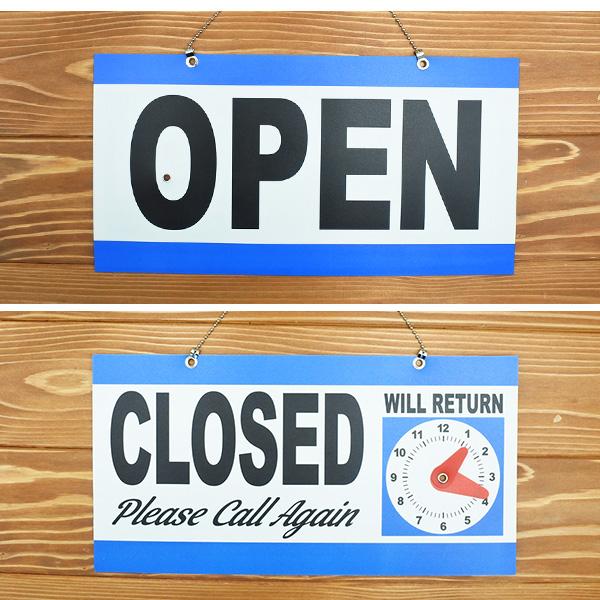 OPEN サイン OPEN&CLOSED 手動時計付き ブルー オープン