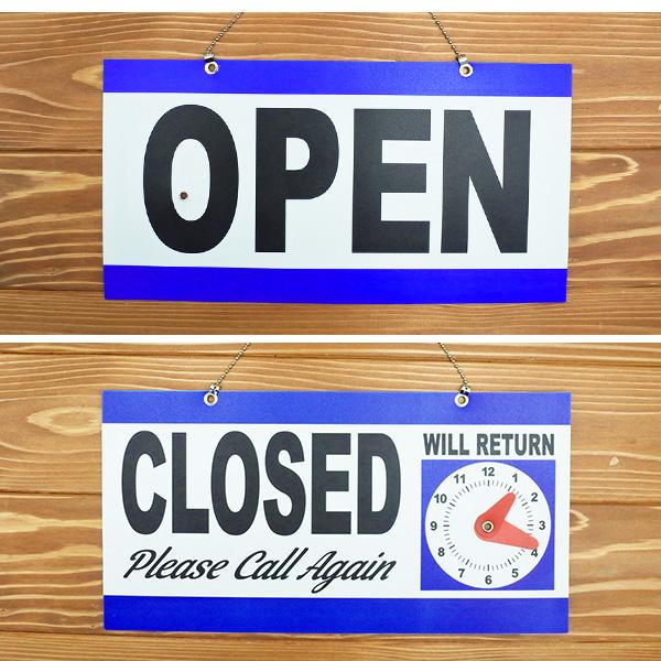OPEN サイン OPEN&CLOSED 手動時計付き ブルー オープン クローズ