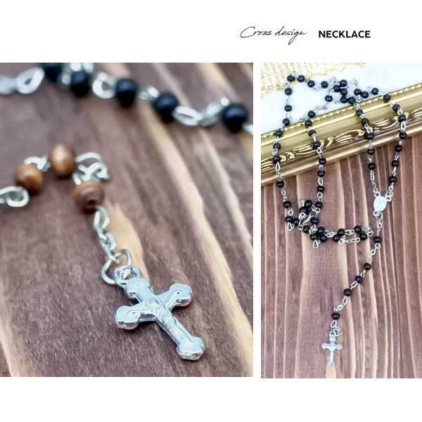 ロザリオ ネックレス 全3色 ウッド ジーザスクロス 十字架 キリスト
