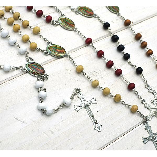 グアダルーペ マリア ウッド ロザリオ 全5色 クロス アクセサリー 男女