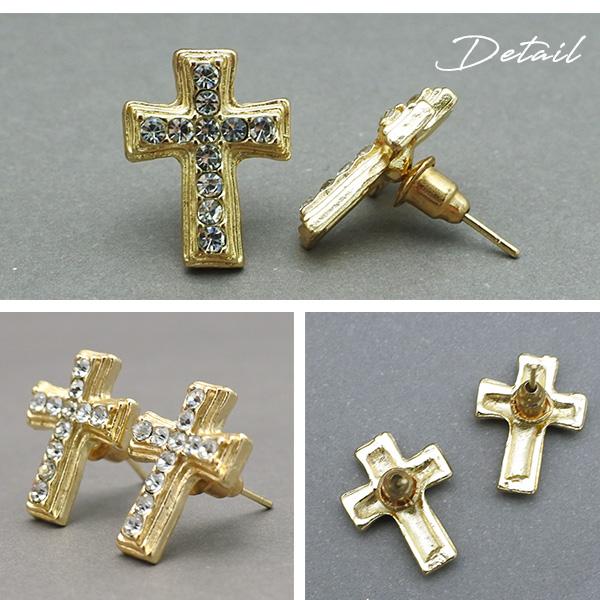 ピアス クロス CROSS 十字架 ラインストーン 小さめ ゴールド ゴールド