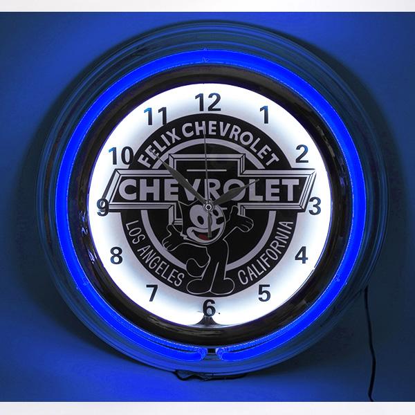 時計 壁掛け ネオンクロック フィリックス シボレー ホワイト ブルー