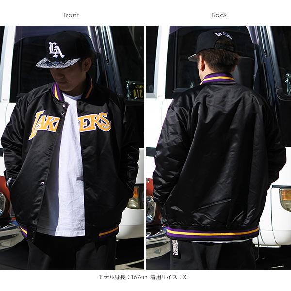 レイカーズ スタジャン メンズ Mitchell & Ness 刺繍 ブラック