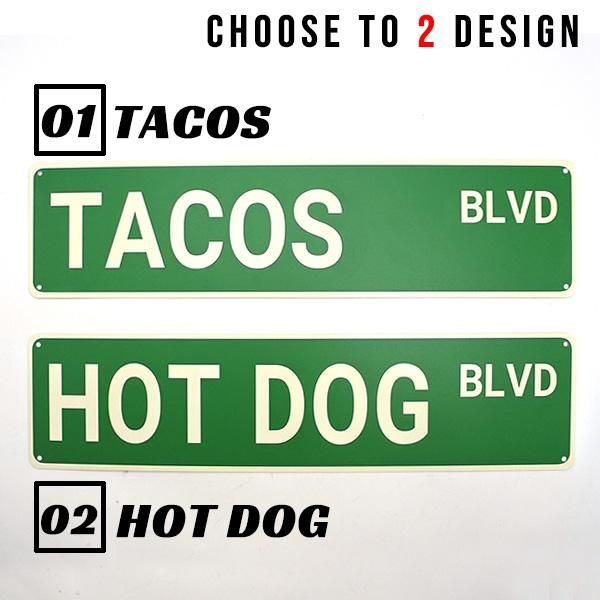 タコス ホットドッグ サインプレート ティンサイン グリーン TACOS