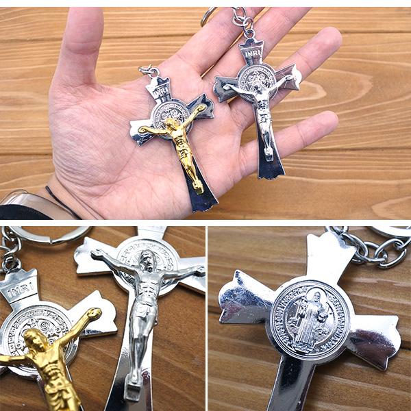 シルバークロスチャーム　キーリング ジーザスクロス キーホルダー 全2色 シルバー ゴールド キーチャーム