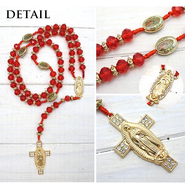 ロザリオ ネックレス ジーザスクロス 十字架 レッド ゴールド キリスト