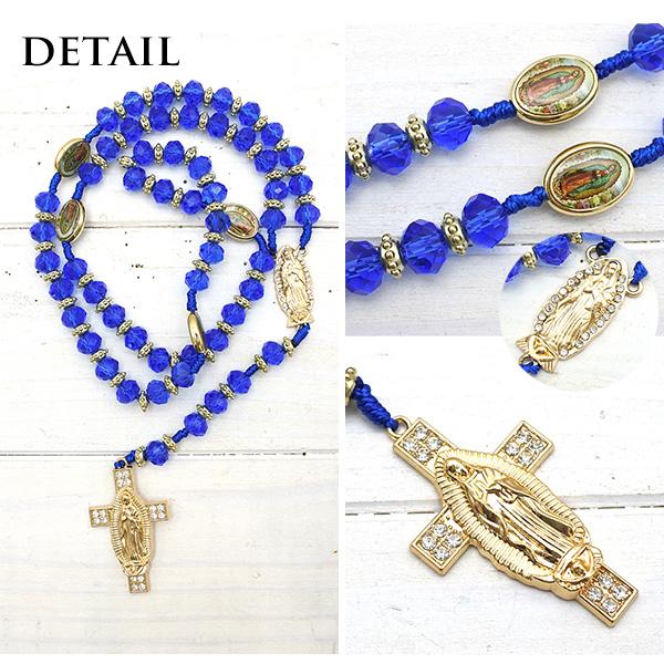 ロザリオ ネックレス ジーザスクロス 十字架 ブルー ゴールド キリスト