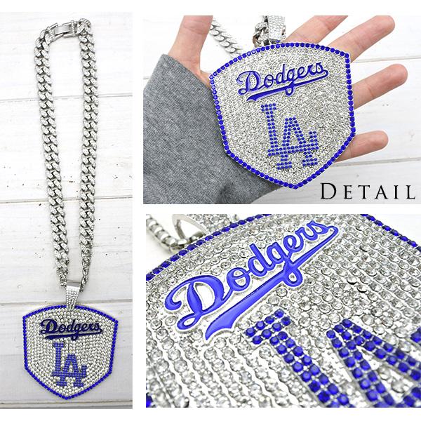 ドジャース ネックレス グッズ MLB dodgers LA クローム ブルー 大きめ