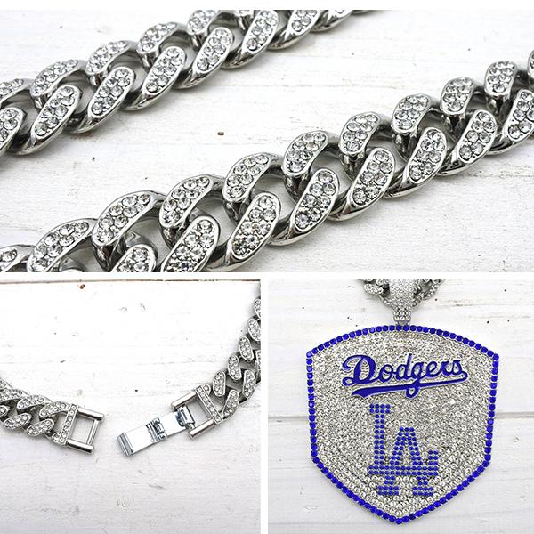 ドジャース ネックレス グッズ MLB dodgers LA クローム ブルー 大きめ