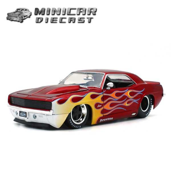 シボレー　サバーバン　ミニカー　アメリカ　ファイヤーパターン Jada 1/24 箱入り ミニカー 1969 CHEVROLET CAMARO キャンディレッド