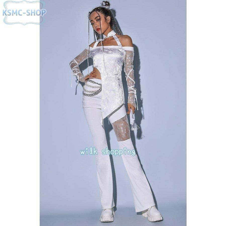 韓国 ダンス 衣装 セットアップ レディース へそ出し メッシュ 刺繍 レーストップス パンツ スカート ジャズダンス ヒップホップ 白 パンツ ykpchdf4 社交ダンス Sprintmart Com