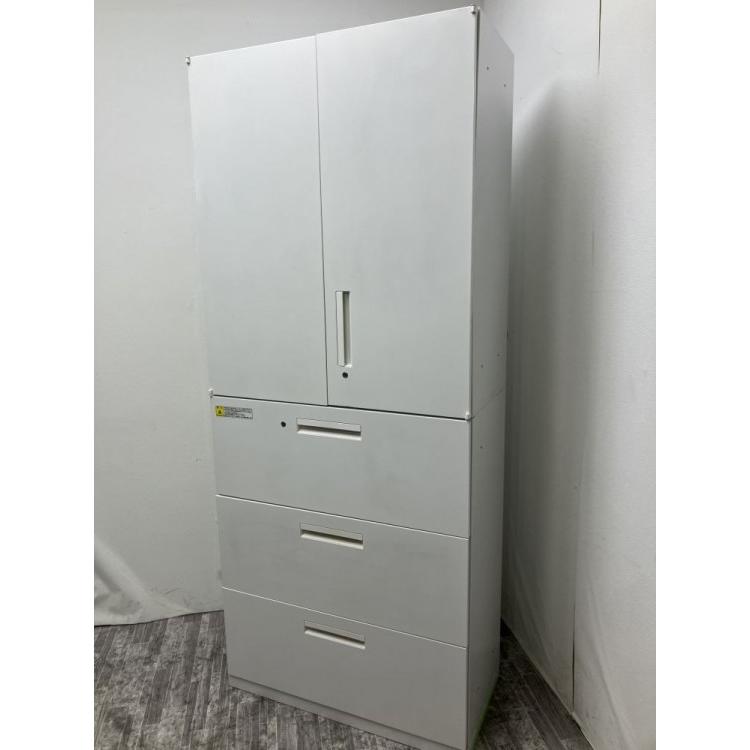 ■中古品■ ウチダ 3段ラテラル・両開き上下書庫 HSシリーズ 5-835-0102/5-825-7052 ※取っ手ヤケ有/再塗装有/キズ・ヘコミ有(個体差有)の画像