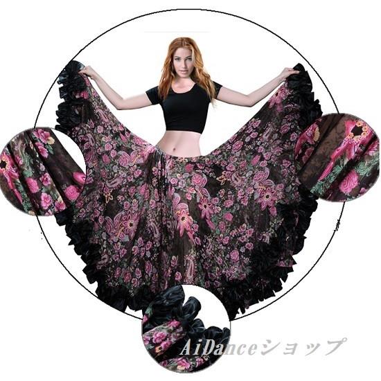 新着　ベリーダンス　衣装　スカート　ロングスカート　ジプシー　フラメンコ　社交ダンス　720度　花柄　hj6040｜aidanceshop｜04